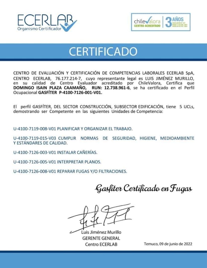 Certificado ChileValora ECERLAB