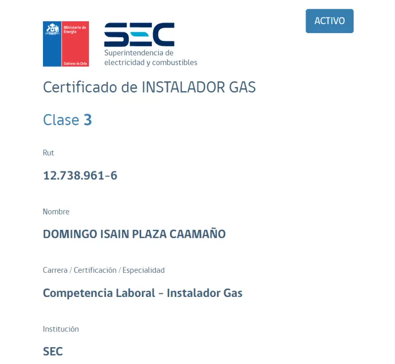 Licencia SEC Gasfíter Autorizado