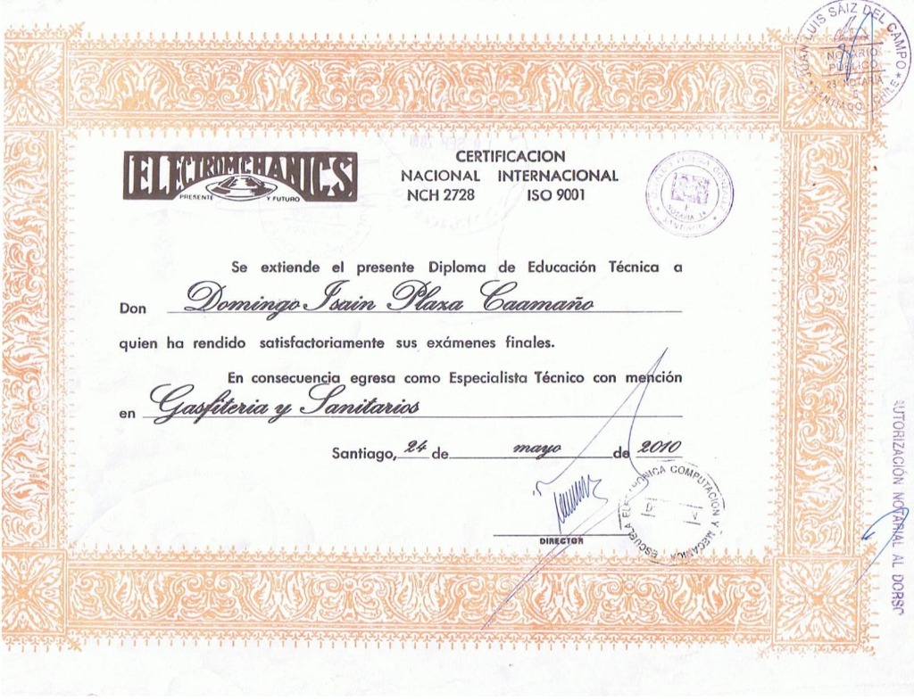 Diploma Especialista Técnico Gasfitería y Sanitarios