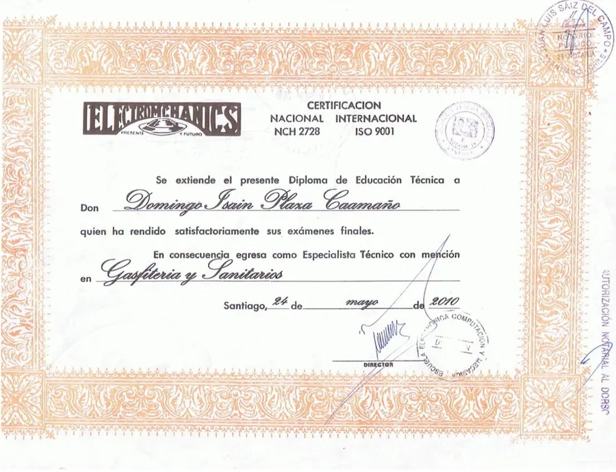 Diploma Especialista Técnico Gasfitería y Sanitarios
