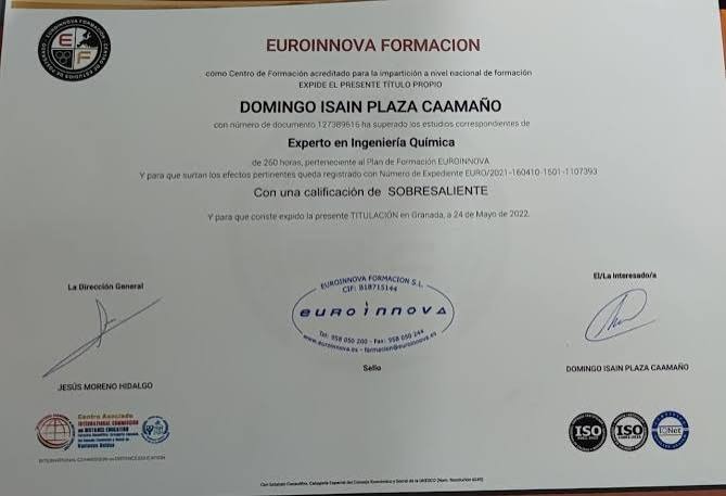 Diploma Euroinnova Ingeniería Química
