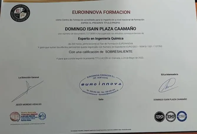 Diploma Euroinnova Ingeniería Química